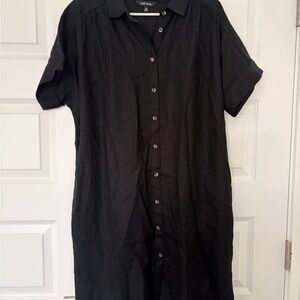 Well Worn Black Midi Button-Front Dress